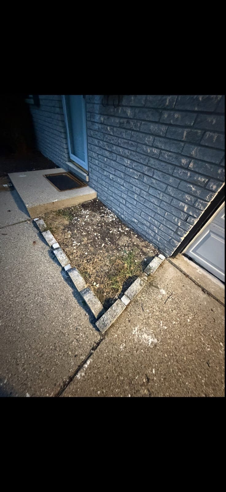 Side Entry Bed — Marble White Rock Install — before, by Heights Yard Solutions
